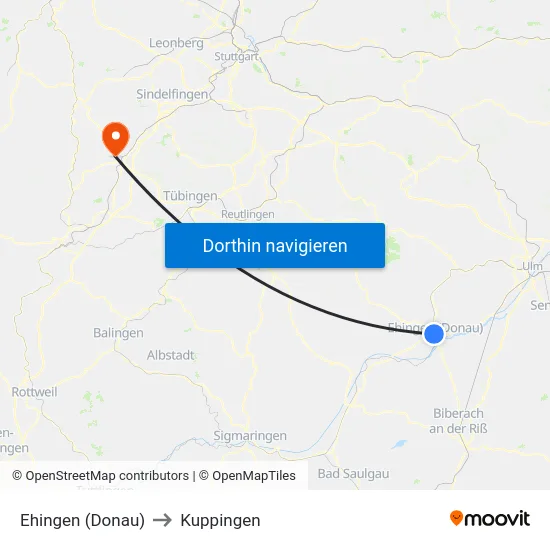 Ehingen (Donau) to Kuppingen map