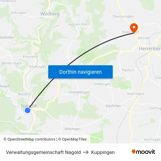 Verwaltungsgemeinschaft Nagold to Kuppingen map