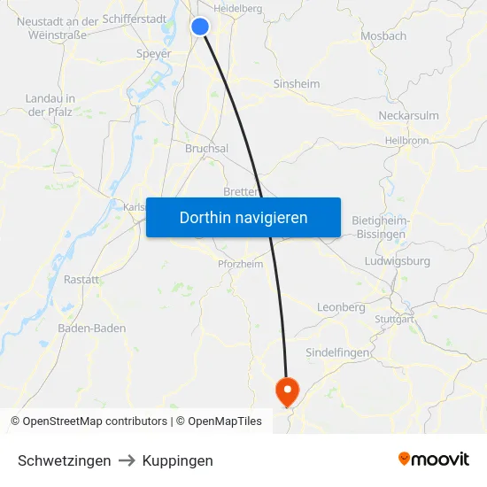 Schwetzingen to Kuppingen map