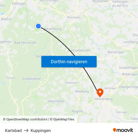 Karlsbad to Kuppingen map