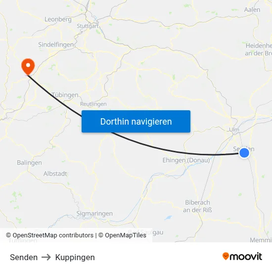 Senden to Kuppingen map
