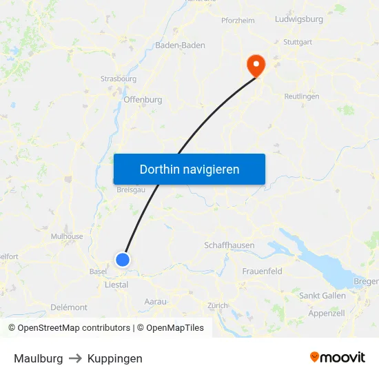 Maulburg to Kuppingen map