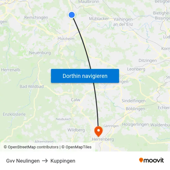 Gvv Neulingen to Kuppingen map
