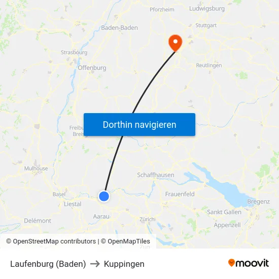 Laufenburg (Baden) to Kuppingen map