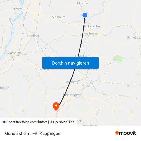 Gundelsheim to Kuppingen map