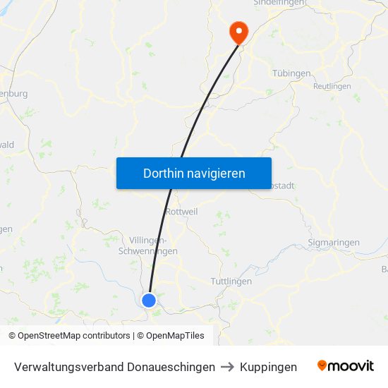 Verwaltungsverband Donaueschingen to Kuppingen map