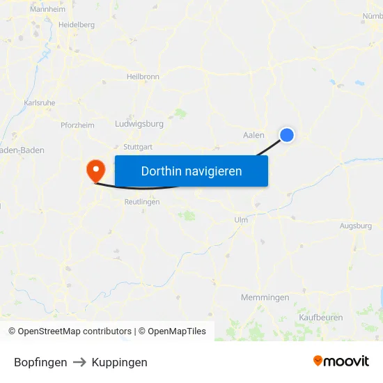 Bopfingen to Kuppingen map