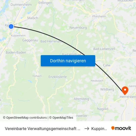 Vereinbarte Verwaltungsgemeinschaft Rastatt to Kuppingen map