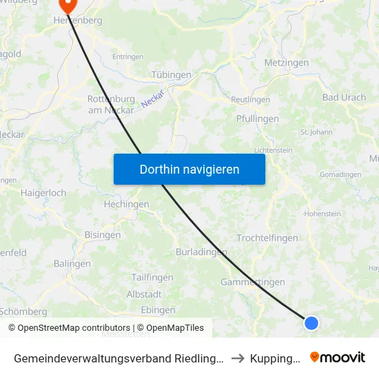 Gemeindeverwaltungsverband Riedlingen to Kuppingen map