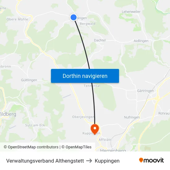 Verwaltungsverband Althengstett to Kuppingen map