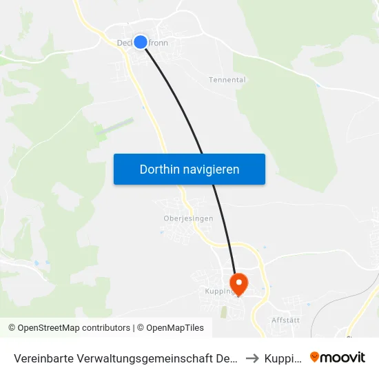 Vereinbarte Verwaltungsgemeinschaft Der Stadt Herrenberg to Kuppingen map