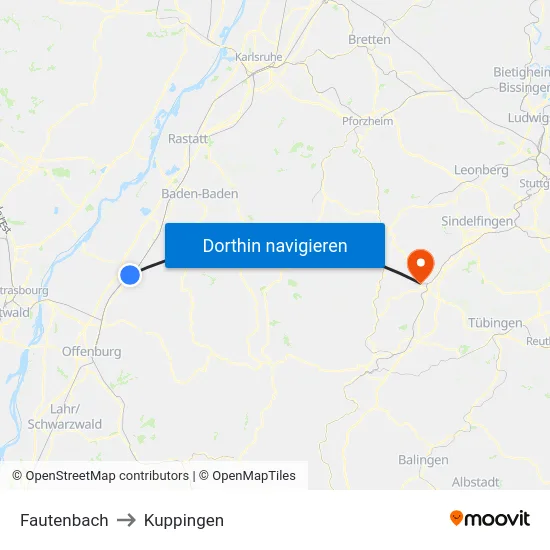 Fautenbach to Kuppingen map