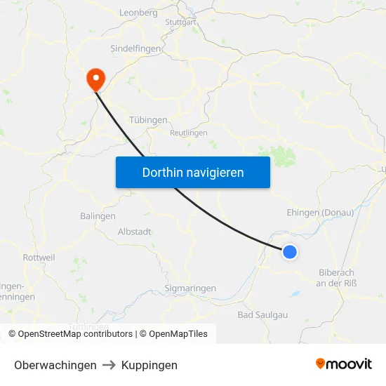 Oberwachingen to Kuppingen map