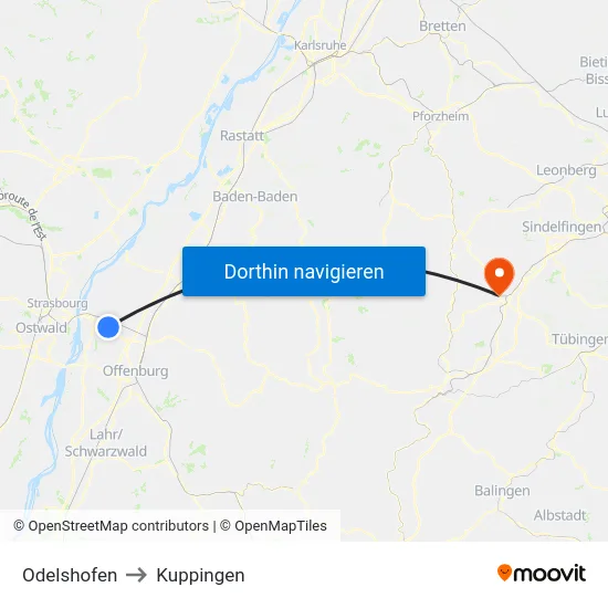 Odelshofen to Kuppingen map