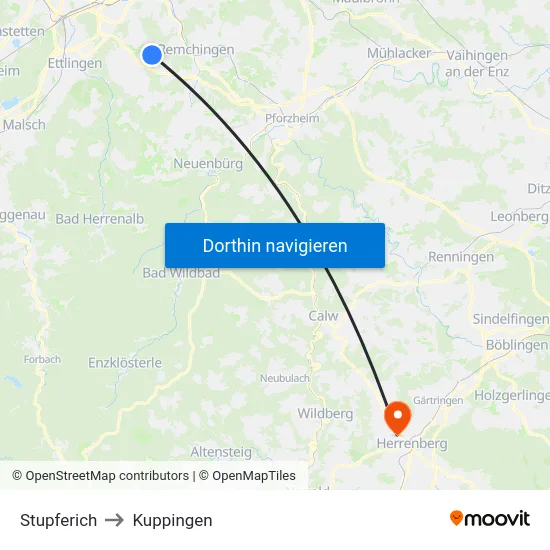 Stupferich to Kuppingen map