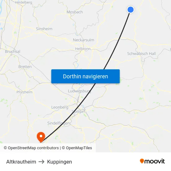 Altkrautheim to Kuppingen map