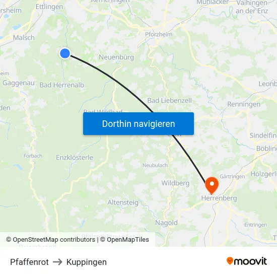 Pfaffenrot to Kuppingen map