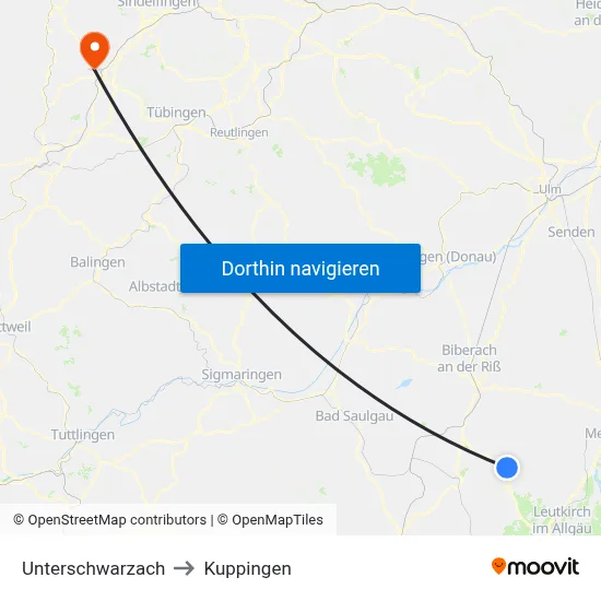 Unterschwarzach to Kuppingen map