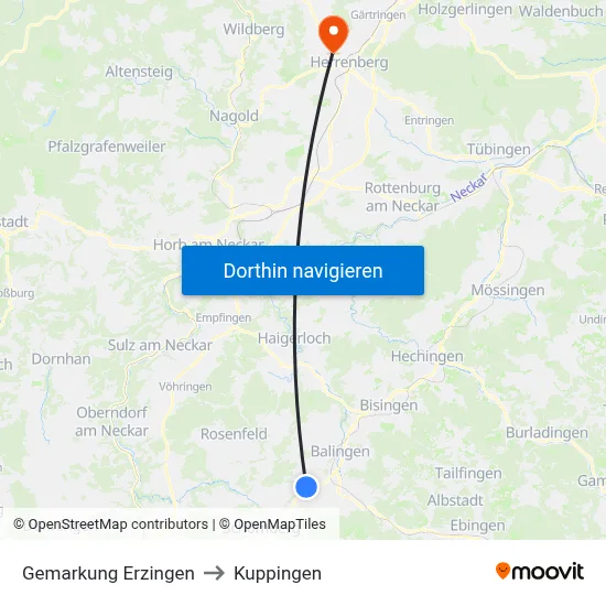 Gemarkung Erzingen to Kuppingen map