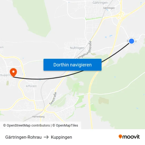 Gärtringen-Rohrau to Kuppingen map