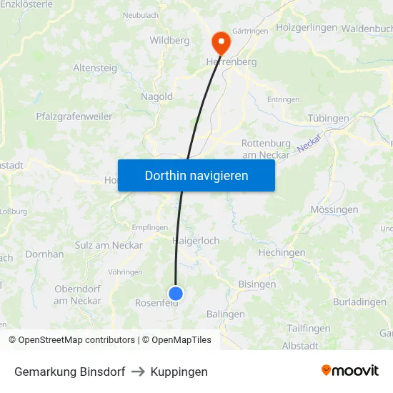Gemarkung Binsdorf to Kuppingen map