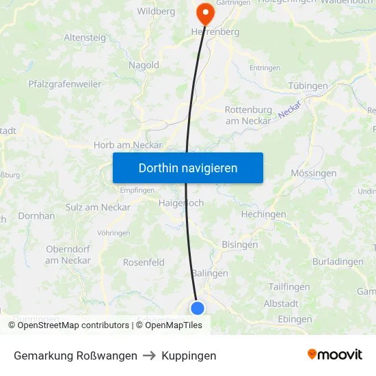 Gemarkung Roßwangen to Kuppingen map