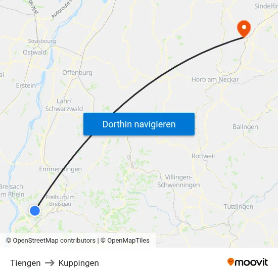 Tiengen to Kuppingen map