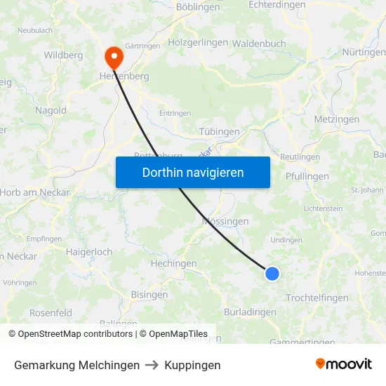 Gemarkung Melchingen to Kuppingen map
