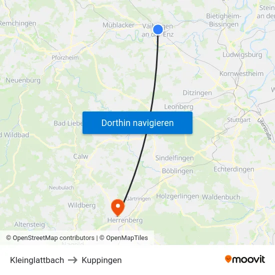 Kleinglattbach to Kuppingen map