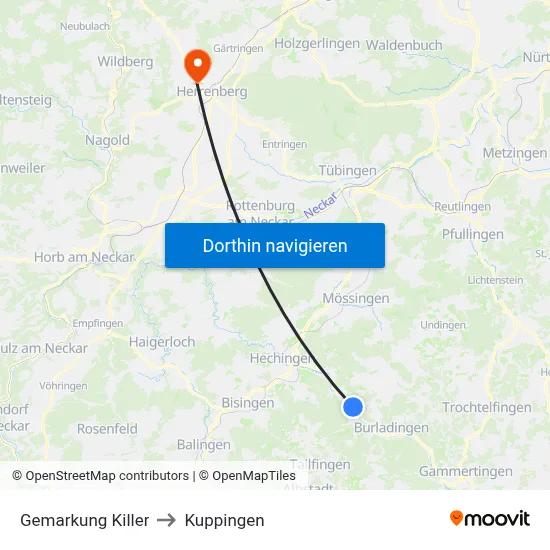 Gemarkung Killer to Kuppingen map