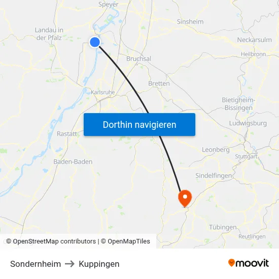 Sondernheim to Kuppingen map