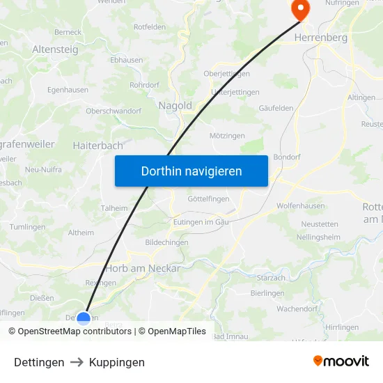 Dettingen to Kuppingen map