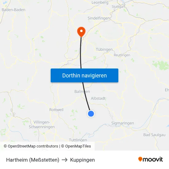 Hartheim (Meßstetten) to Kuppingen map