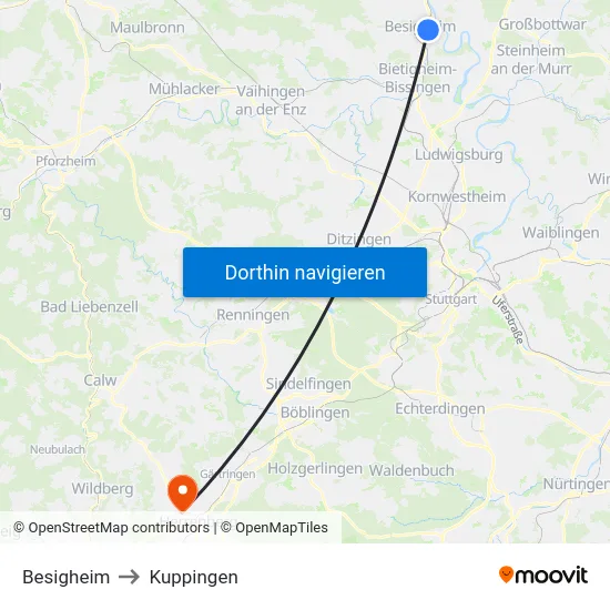 Besigheim to Kuppingen map