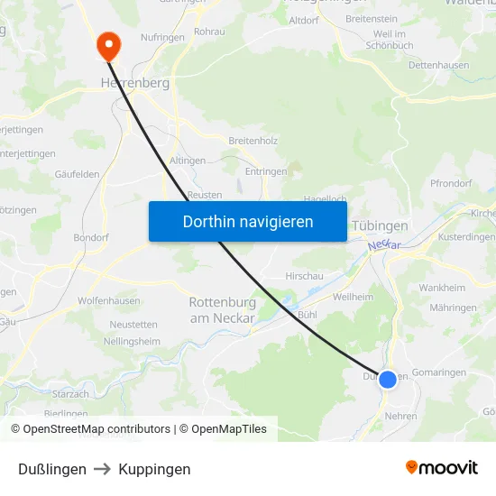 Dußlingen to Kuppingen map