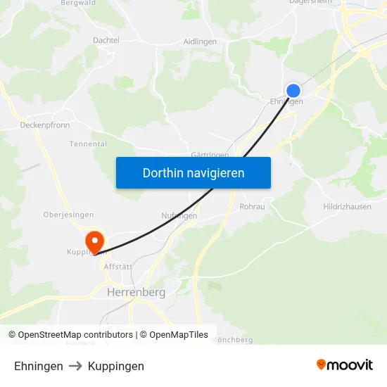 Ehningen to Kuppingen map