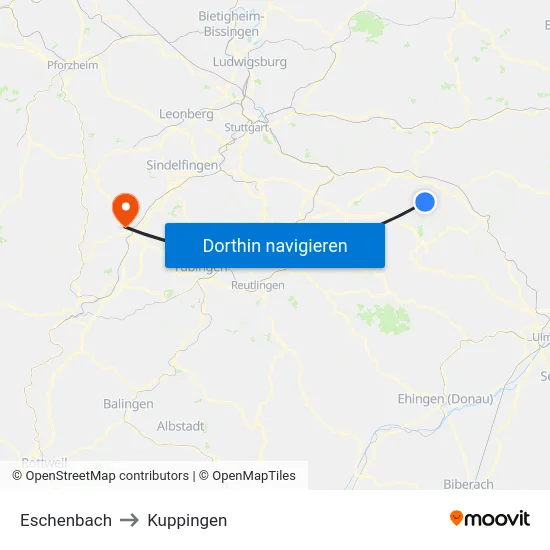 Eschenbach to Kuppingen map