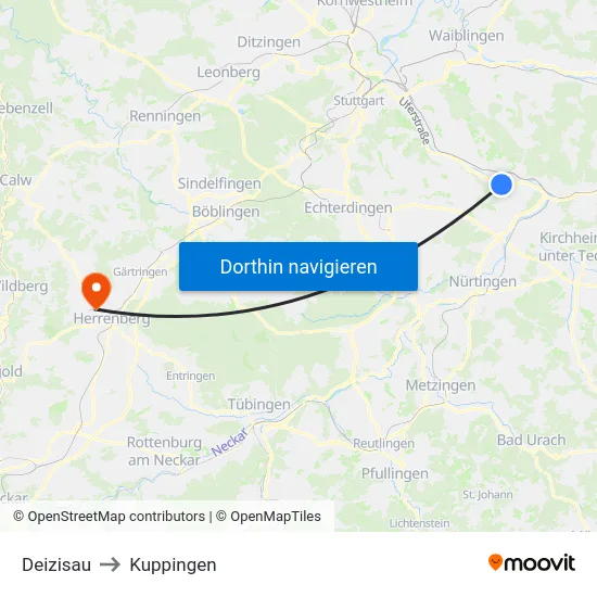 Deizisau to Kuppingen map