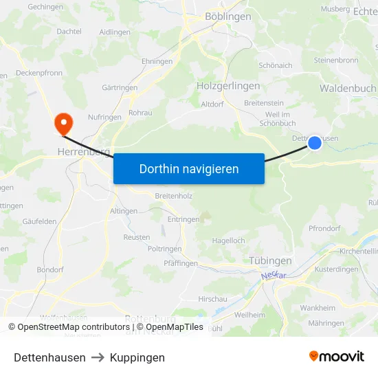 Dettenhausen to Kuppingen map