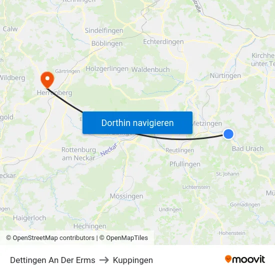 Dettingen An Der Erms to Kuppingen map