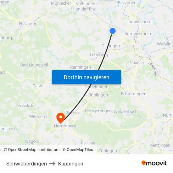 Schwieberdingen to Kuppingen map