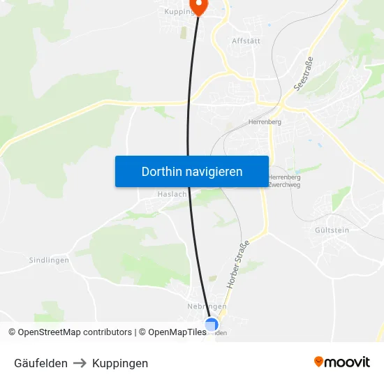 Gäufelden to Kuppingen map