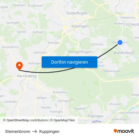 Steinenbronn to Kuppingen map