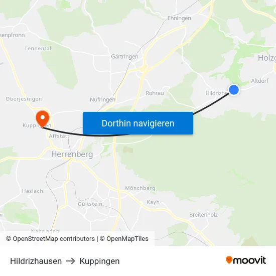 Hildrizhausen to Kuppingen map