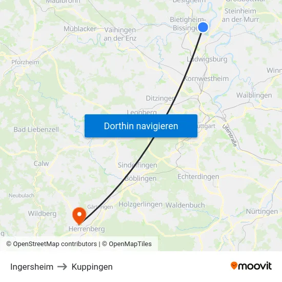 Ingersheim to Kuppingen map