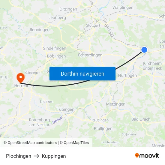 Plochingen to Kuppingen map