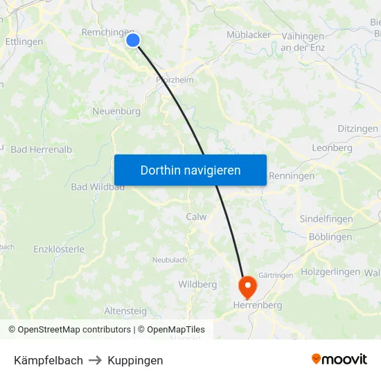 Kämpfelbach to Kuppingen map