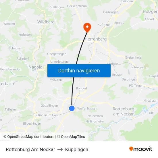 Rottenburg Am Neckar to Kuppingen map