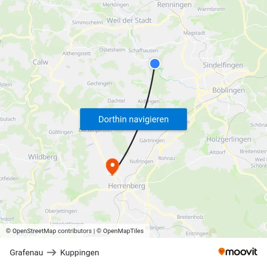 Grafenau to Kuppingen map