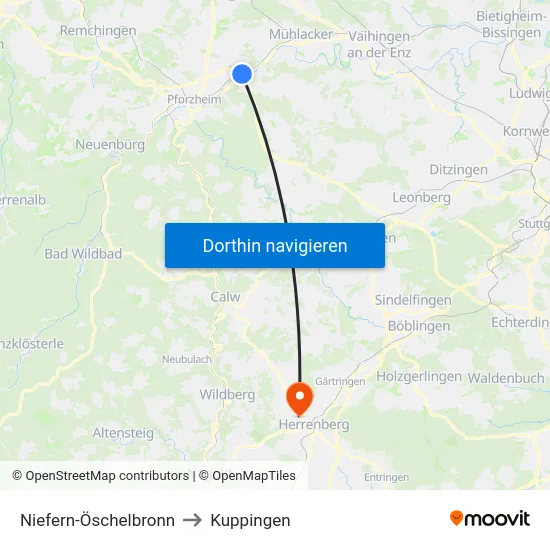 Niefern-Öschelbronn to Kuppingen map